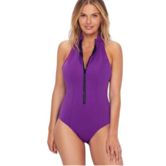 Magicsuit Deep Dive Chantelle Underwire One Piece Swimsuit, Zip, Surf Purple, 10 - Picture 8 of 8